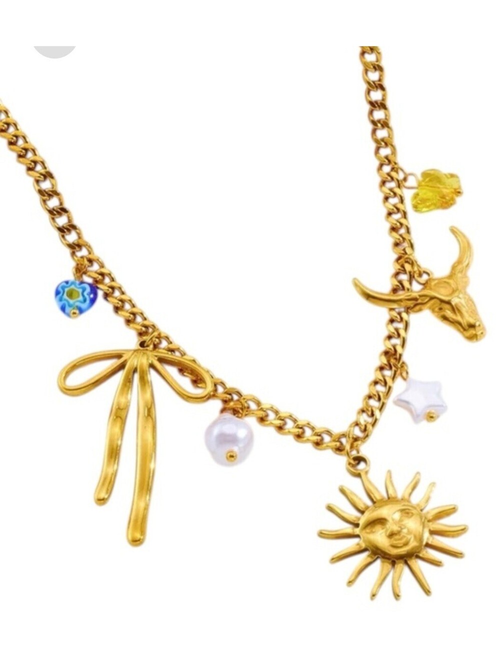 Bold Eclectic Gold Plated Charm Necklace with 7 Unique Charms
